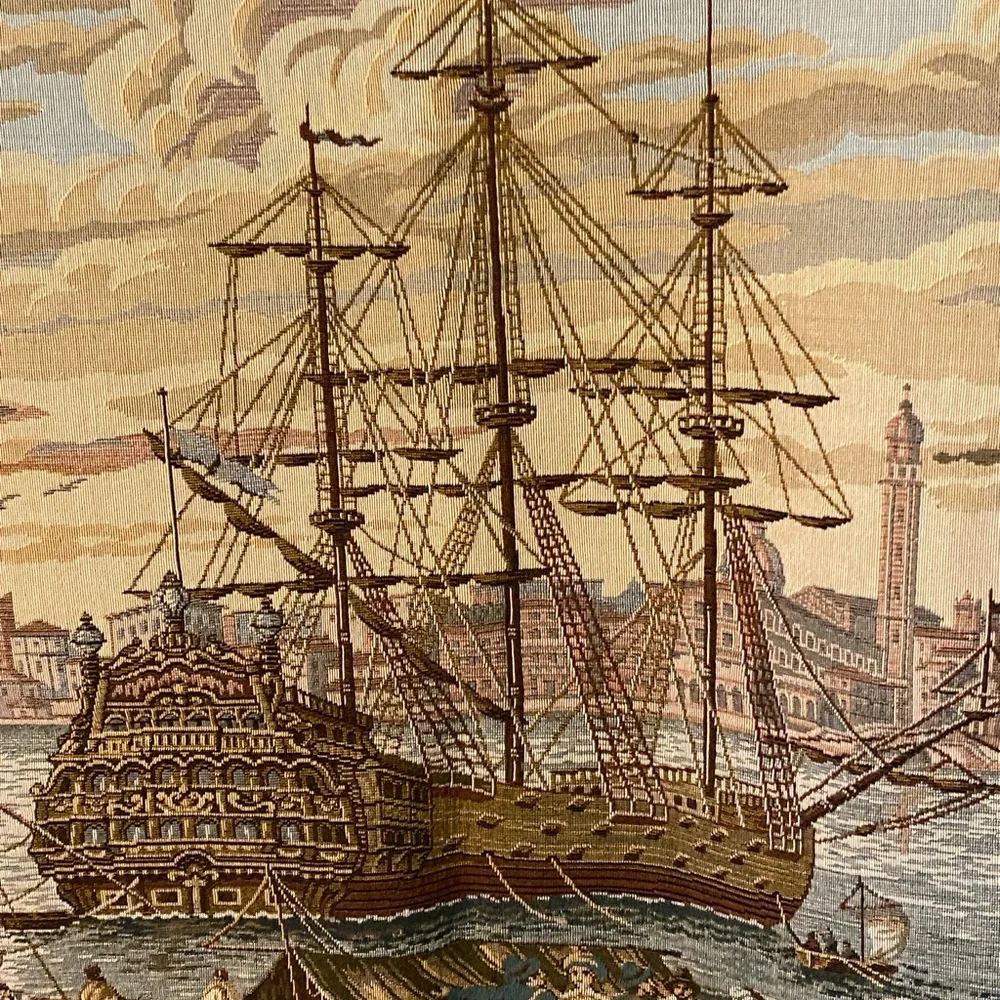 NWT The Galleon Metrax Ship Harbor Tapestry - made in Belgium